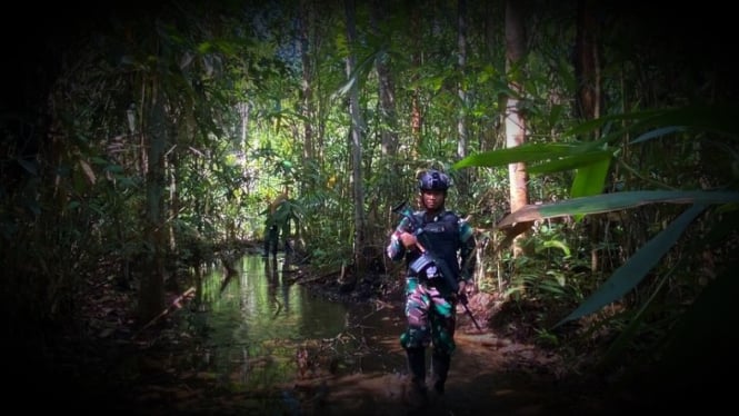 Temukan Patok B 459, Pasukan Kelabang Hijau TNI Jalan Kaki 9 Jam Terobos Hutan Lebat Papua