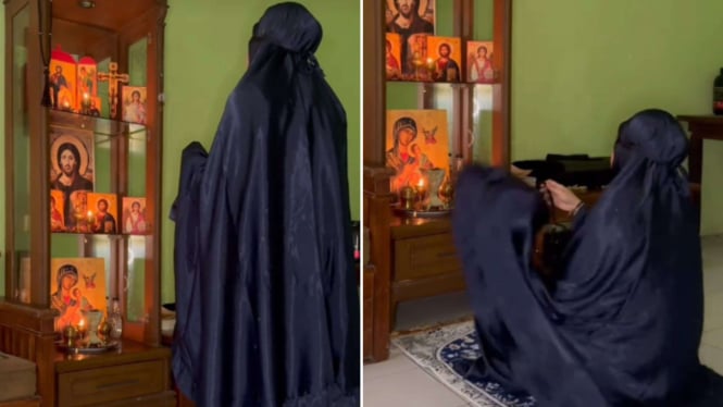 Wanita Ini Kristen Othodox Tapi Pakai Hijab, Dzikir dengan Bahasa Arab di Depan Lilin dan Foto Yesus
