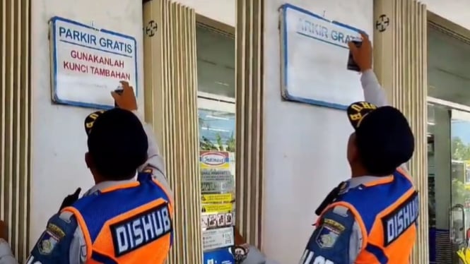 Viral, Oknum Dishub Hapus Tulisan Parkir Gratis di Minimarket Lombok Barat